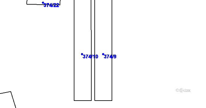 Parcela st. 374/9 v KÚ Lhota u Dřís, Katastrální mapa