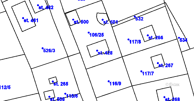Parcela st. 428 v KÚ Lhota u Dřís, Katastrální mapa