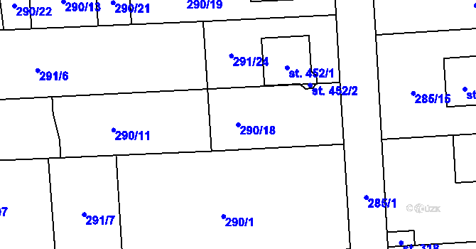 Parcela st. 290/18 v KÚ Lhota u Dřís, Katastrální mapa