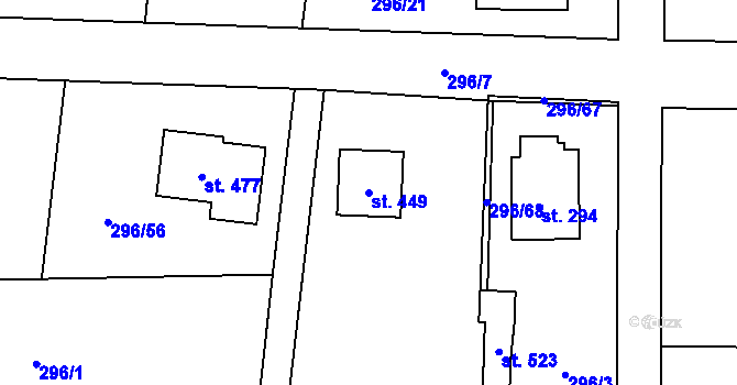 Parcela st. 449 v KÚ Lhota u Dřís, Katastrální mapa