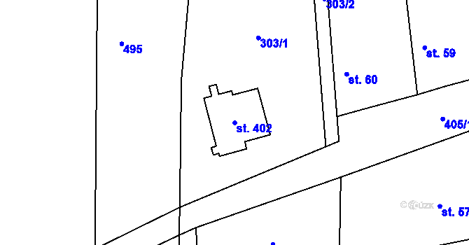 Parcela st. 402 v KÚ Lhota u Dřís, Katastrální mapa