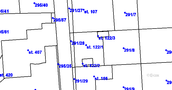 Parcela st. 122/1 v KÚ Lhota u Dřís, Katastrální mapa