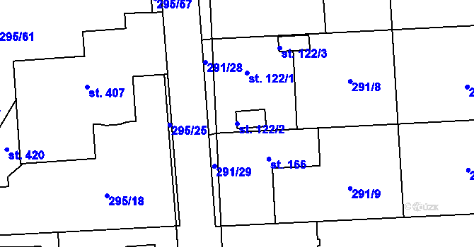 Parcela st. 122/2 v KÚ Lhota u Dřís, Katastrální mapa