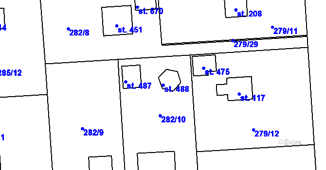 Parcela st. 488 v KÚ Lhota u Dřís, Katastrální mapa