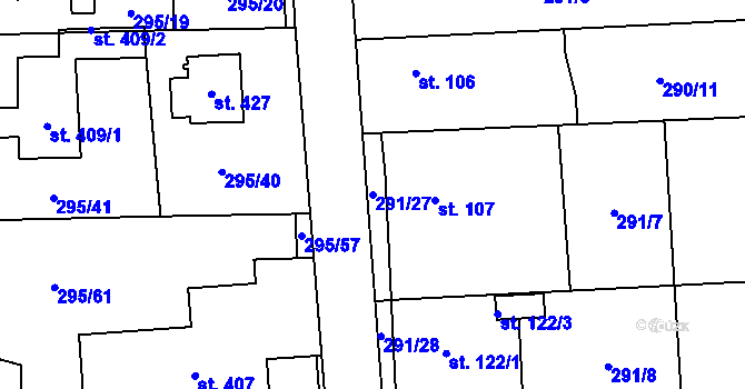 Parcela st. 291/27 v KÚ Lhota u Dřís, Katastrální mapa