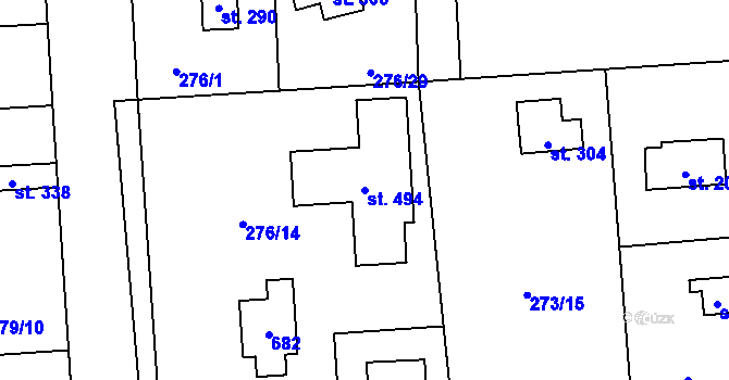 Parcela st. 494 v KÚ Lhota u Dřís, Katastrální mapa