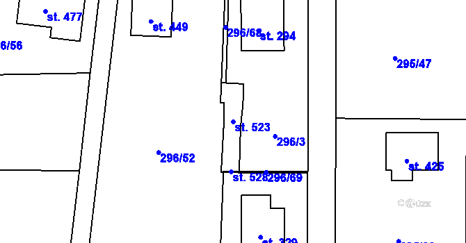 Parcela st. 523 v KÚ Lhota u Dřís, Katastrální mapa