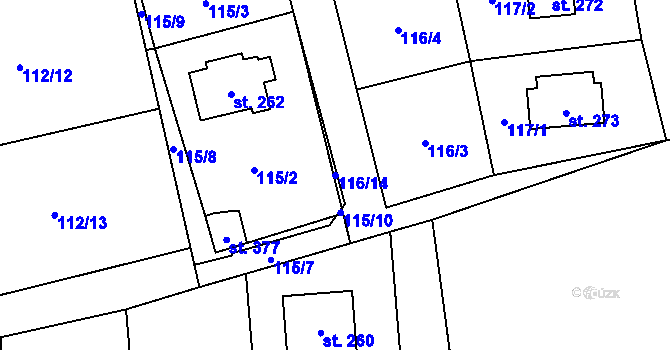 Parcela st. 116/14 v KÚ Lhota u Dřís, Katastrální mapa