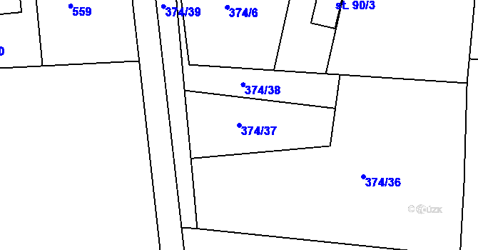 Parcela st. 374/37 v KÚ Lhota u Dřís, Katastrální mapa