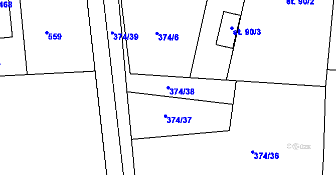 Parcela st. 374/38 v KÚ Lhota u Dřís, Katastrální mapa