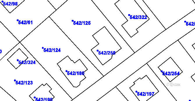 Parcela st. 542/258 v KÚ Lhota u Dobřan, Katastrální mapa