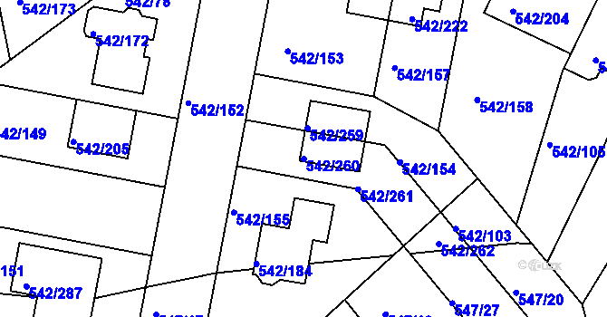 Parcela st. 542/260 v KÚ Lhota u Dobřan, Katastrální mapa