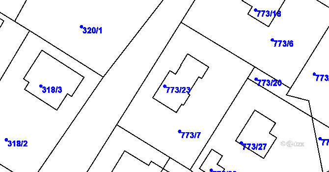 Parcela st. 773/23 v KÚ Lhota u Dobřan, Katastrální mapa