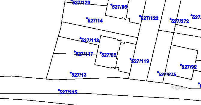 Parcela st. 527/85 v KÚ Lhota u Dobřan, Katastrální mapa
