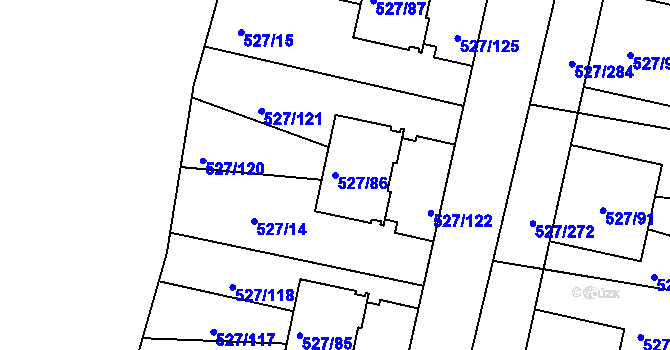 Parcela st. 527/86 v KÚ Lhota u Dobřan, Katastrální mapa