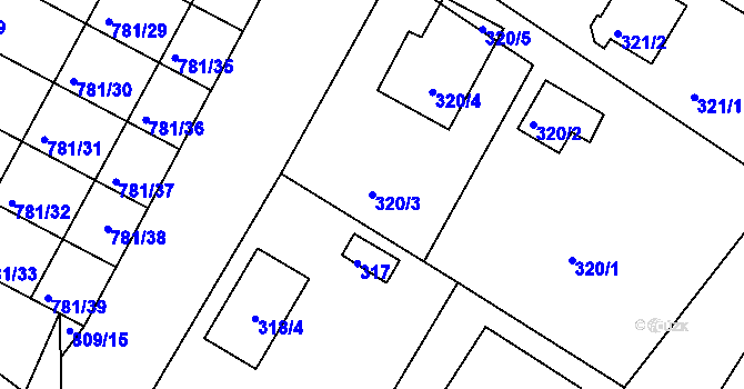 Parcela st. 320/3 v KÚ Lhota u Dobřan, Katastrální mapa