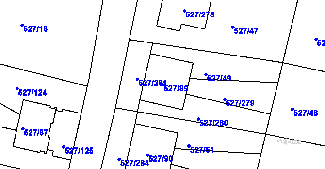Parcela st. 527/89 v KÚ Lhota u Dobřan, Katastrální mapa