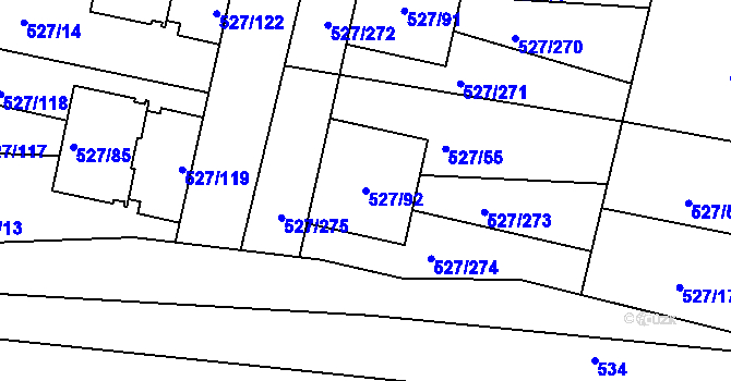 Parcela st. 527/92 v KÚ Lhota u Dobřan, Katastrální mapa