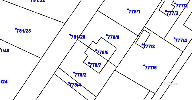 Parcela st. 778/6 v KÚ Lhota u Dobřan, Katastrální mapa