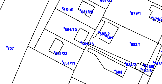 Parcela st. 651/33 v KÚ Lhota u Dobřan, Katastrální mapa