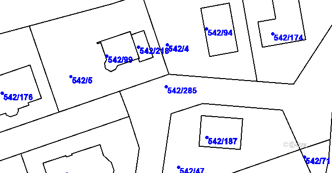 Parcela st. 542/285 v KÚ Lhota u Dobřan, Katastrální mapa