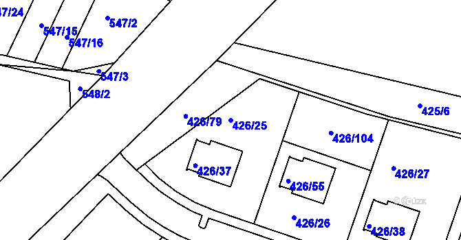 Parcela st. 426/25 v KÚ Lhota u Dobřan, Katastrální mapa