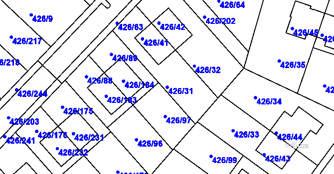 Parcela st. 426/31 v KÚ Lhota u Dobřan, Katastrální mapa