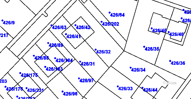 Parcela st. 426/32 v KÚ Lhota u Dobřan, Katastrální mapa