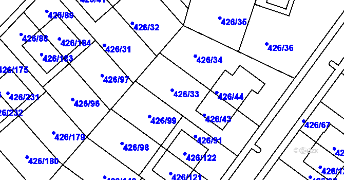 Parcela st. 426/33 v KÚ Lhota u Dobřan, Katastrální mapa