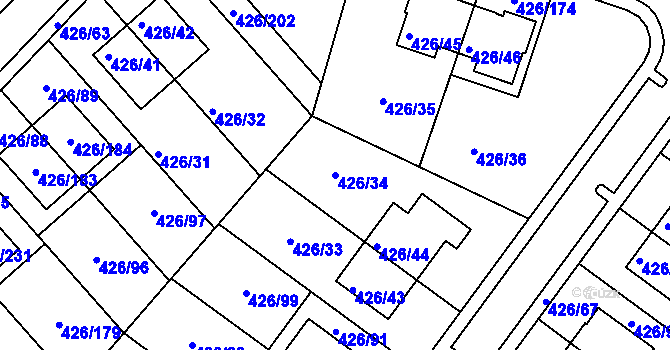 Parcela st. 426/34 v KÚ Lhota u Dobřan, Katastrální mapa