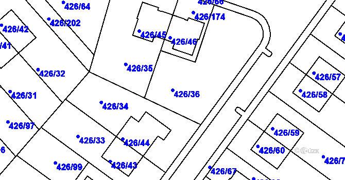 Parcela st. 426/36 v KÚ Lhota u Dobřan, Katastrální mapa