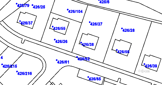 Parcela st. 426/38 v KÚ Lhota u Dobřan, Katastrální mapa