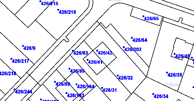Parcela st. 426/42 v KÚ Lhota u Dobřan, Katastrální mapa