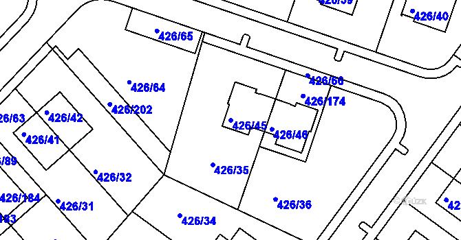 Parcela st. 426/45 v KÚ Lhota u Dobřan, Katastrální mapa