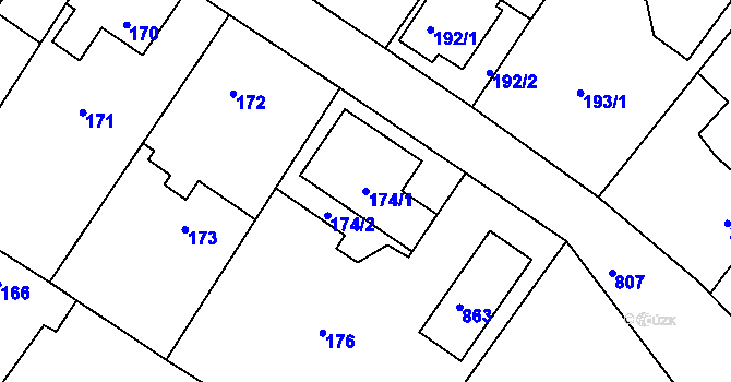 Parcela st. 174/1 v KÚ Lhota u Dobřan, Katastrální mapa
