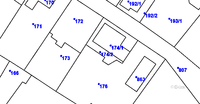 Parcela st. 174/2 v KÚ Lhota u Dobřan, Katastrální mapa
