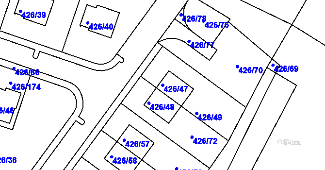 Parcela st. 426/47 v KÚ Lhota u Dobřan, Katastrální mapa
