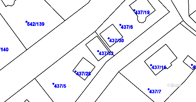 Parcela st. 437/32 v KÚ Lhota u Dobřan, Katastrální mapa