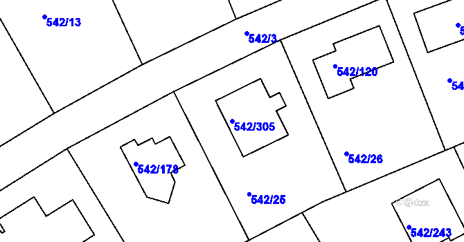 Parcela st. 542/305 v KÚ Lhota u Dobřan, Katastrální mapa