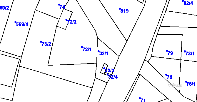 Parcela st. 32/1 v KÚ Lhota u Dobřan, Katastrální mapa