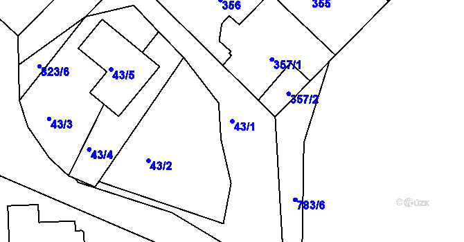 Parcela st. 43/1 v KÚ Lhota u Dobřan, Katastrální mapa