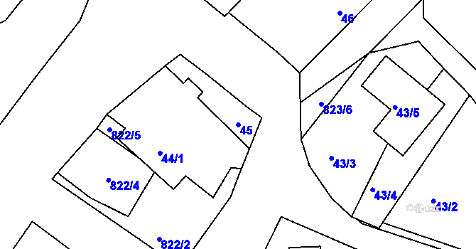 Parcela st. 45 v KÚ Lhota u Dobřan, Katastrální mapa