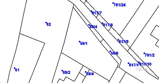 Parcela st. 59/1 v KÚ Lhota u Dobřan, Katastrální mapa