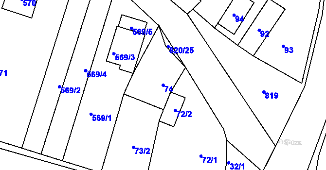 Parcela st. 74 v KÚ Lhota u Dobřan, Katastrální mapa