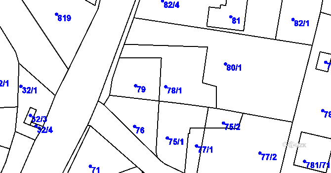 Parcela st. 78/1 v KÚ Lhota u Dobřan, Katastrální mapa
