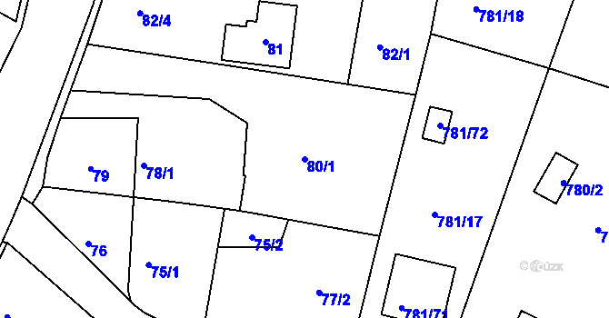 Parcela st. 80/1 v KÚ Lhota u Dobřan, Katastrální mapa