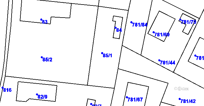 Parcela st. 85/1 v KÚ Lhota u Dobřan, Katastrální mapa