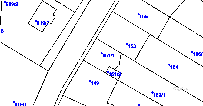 Parcela st. 151/1 v KÚ Lhota u Dobřan, Katastrální mapa