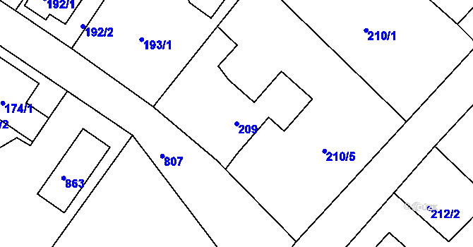 Parcela st. 209 v KÚ Lhota u Dobřan, Katastrální mapa