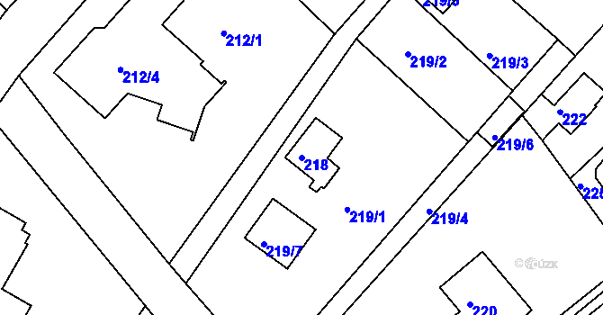 Parcela st. 218 v KÚ Lhota u Dobřan, Katastrální mapa